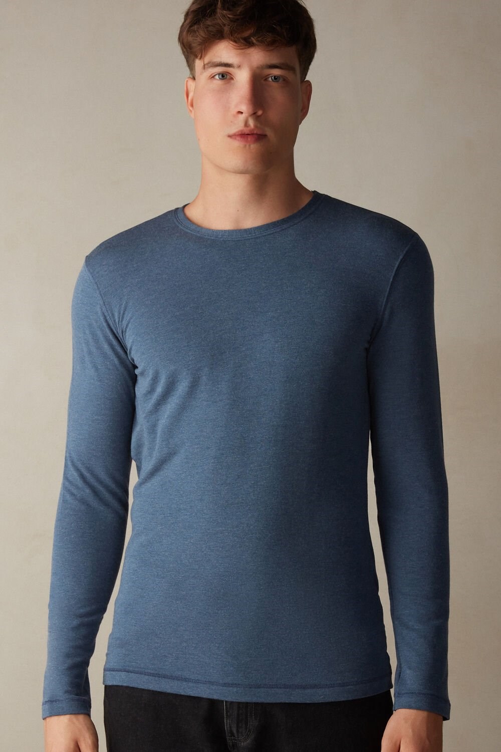 Intimissimi Long-Sleeve Modal-Cashmere Top Blauw Blauw | 26107VKHJ