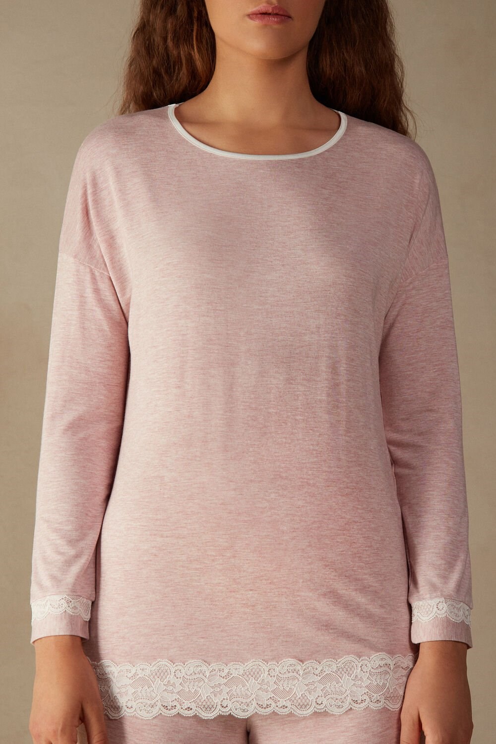 Intimissimi Long-Sleeve Round-Neck Modal Top Roze Lichtroze | 57048MBEI