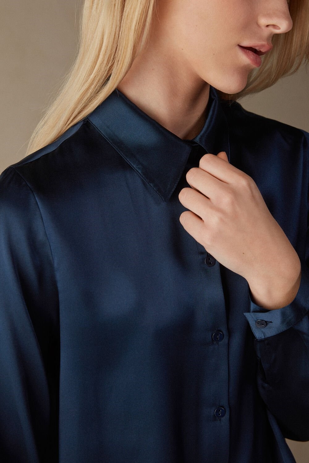 Intimissimi Long Sleeve Silk Shirt Blauw Blauw | 17453BXEO