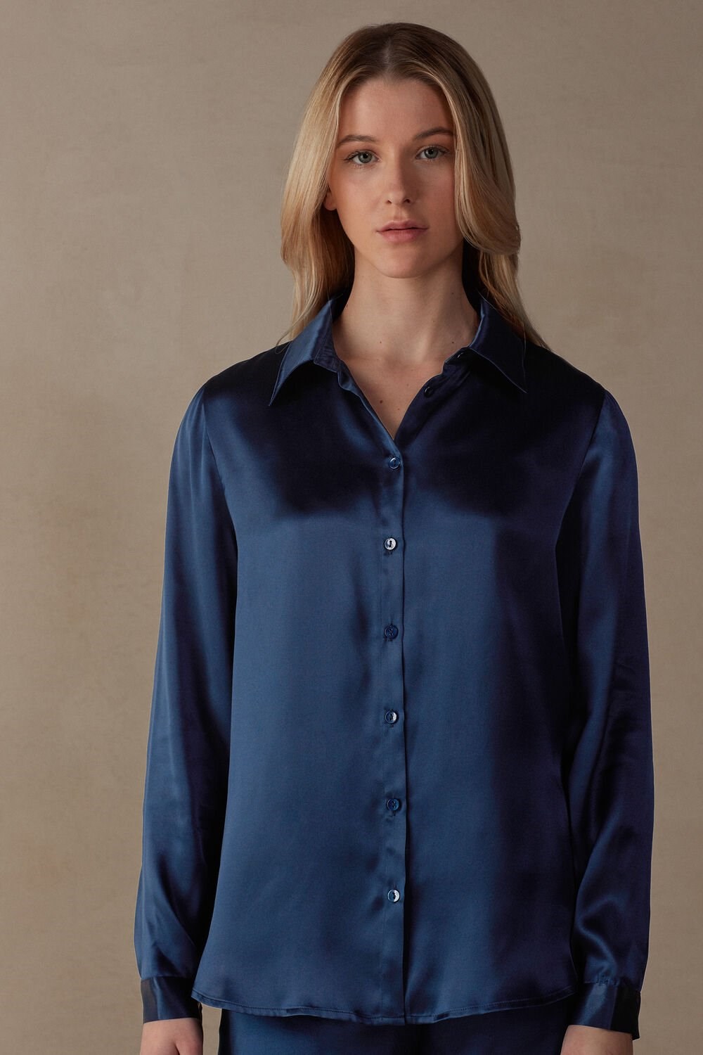 Intimissimi Long Sleeve Silk Shirt Blauw Blauw | 17453BXEO