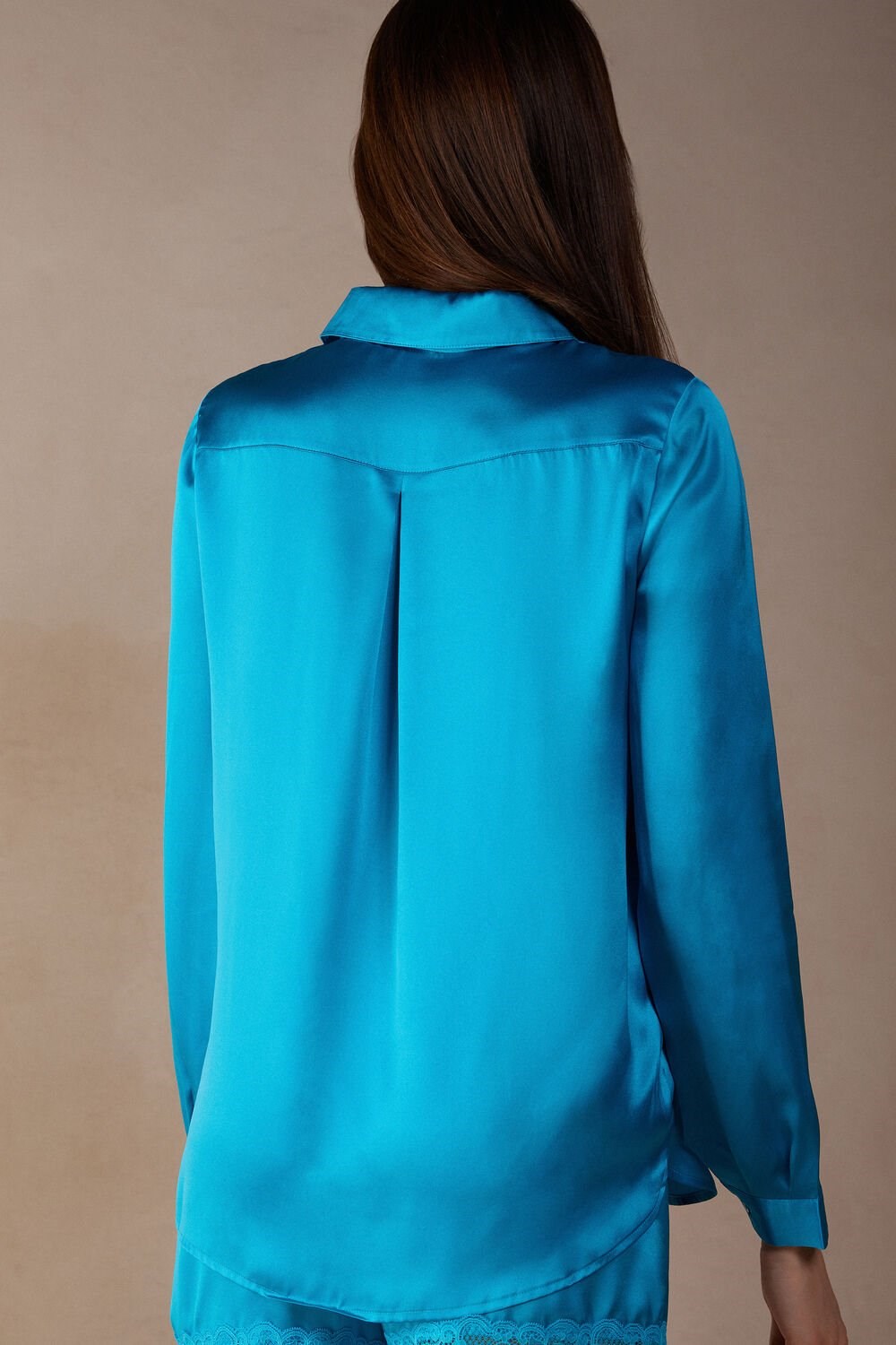 Intimissimi Long Sleeve Silk Shirt Blauw Turquoise | 64809DPJL