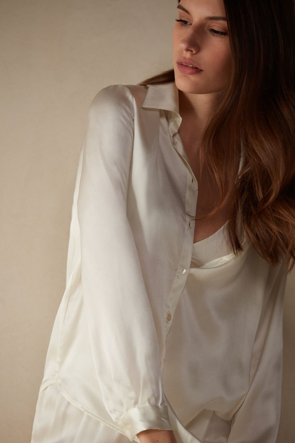 Intimissimi Long Sleeve Silk Shirt Wit | 13204FBJA