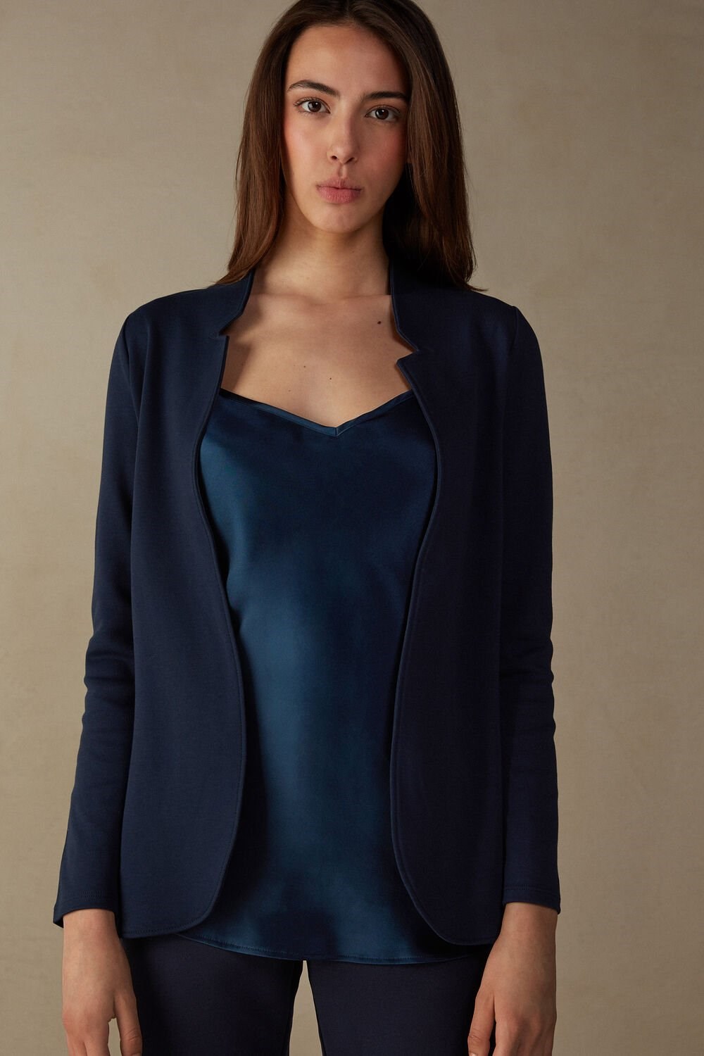 Intimissimi Long-Sleeved Katoenen Interlock Cardigan Blauw Blauw | 98130MCKJ