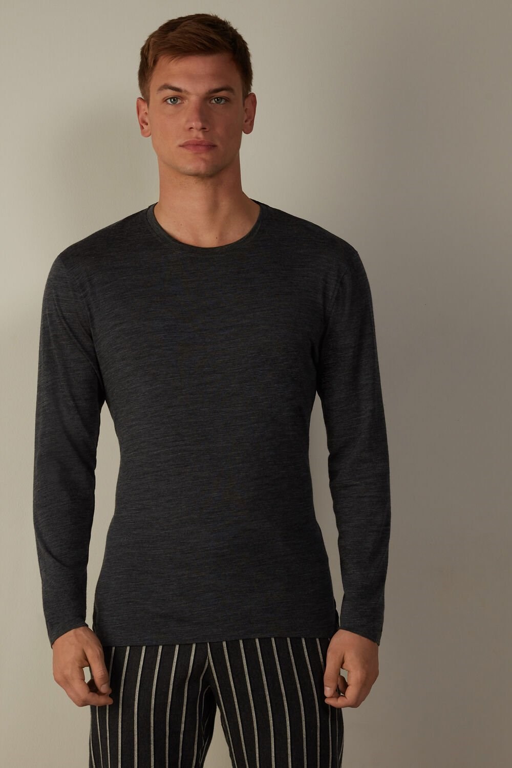 Intimissimi Long-sleeve Crew-Neck Merino-Wol Top Donkergrijs Grijs | 46180IBHM