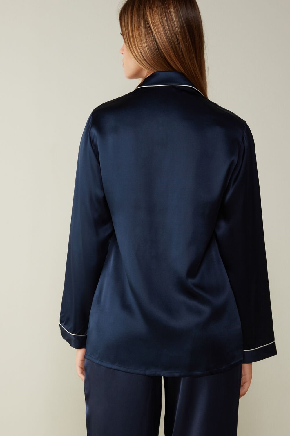 Intimissimi Mannish-Cut Jacket in Silk Satin Blauw Blauw | 72184GDNQ