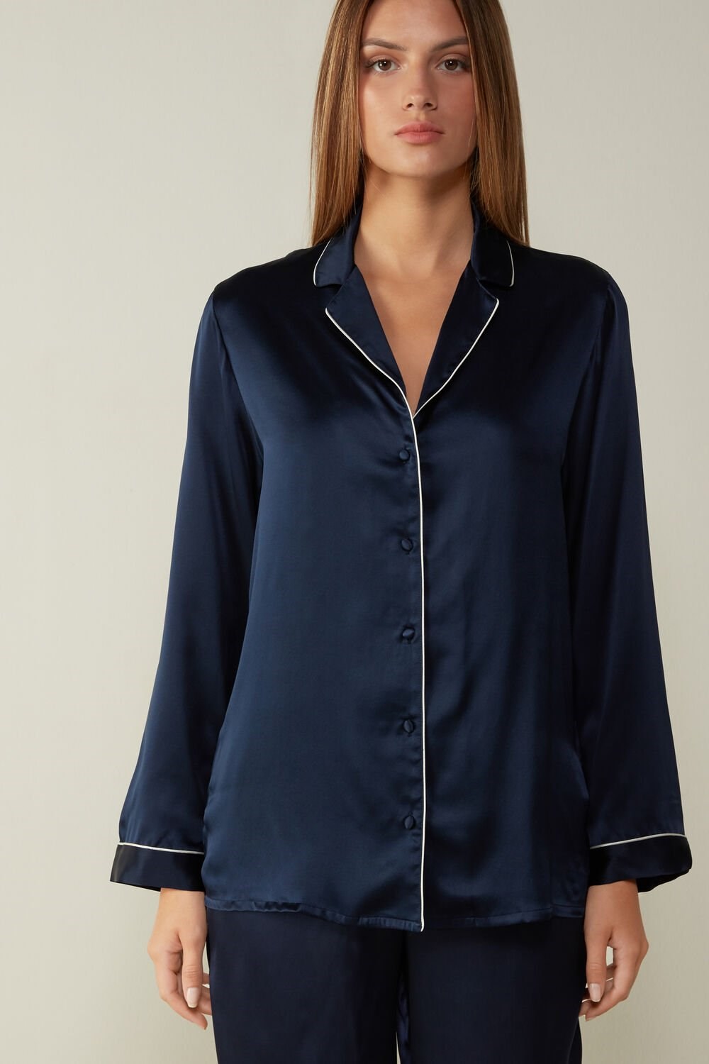 Intimissimi Mannish-Cut Jacket in Silk Satin Blauw Blauw | 72184GDNQ