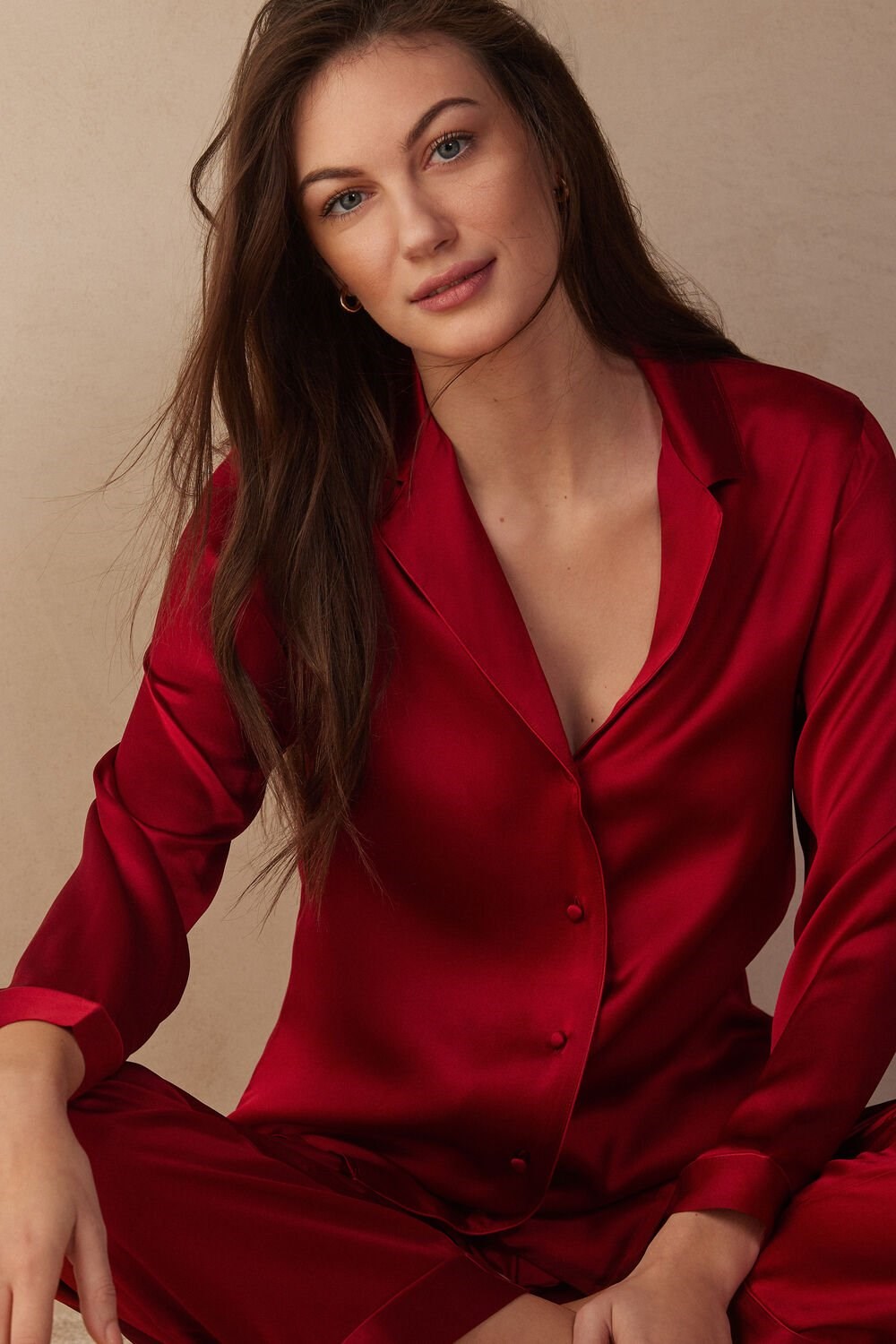 Intimissimi Mannish-Cut Jacket in Silk Satin Rood Rood | 97254IVJA