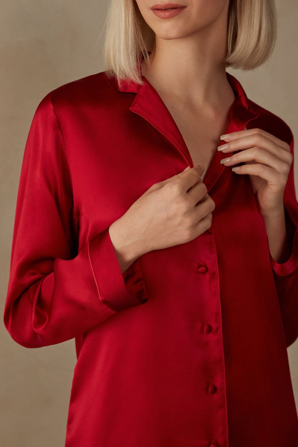 Intimissimi Mannish-Cut Jacket in Silk Satin Rood Rood | 97254IVJA