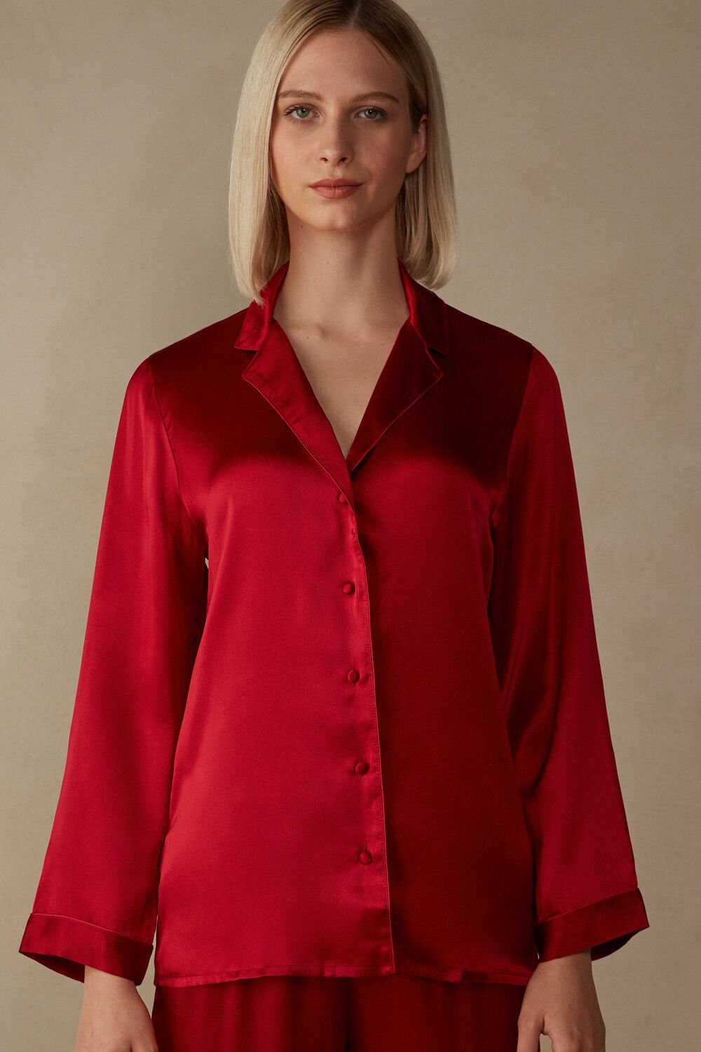 Intimissimi Mannish-Cut Jacket in Silk Satin Rood Rood | 97254IVJA