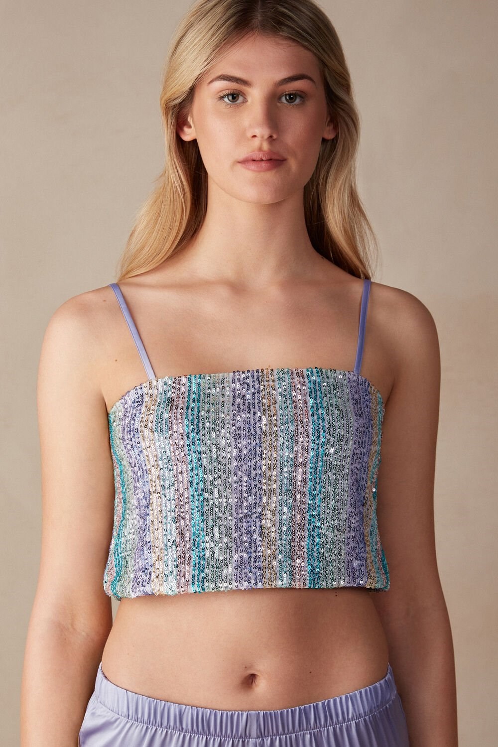 Intimissimi Miami Nights Sequin Crop Top Blauw Gekleurd | 43275IDQF