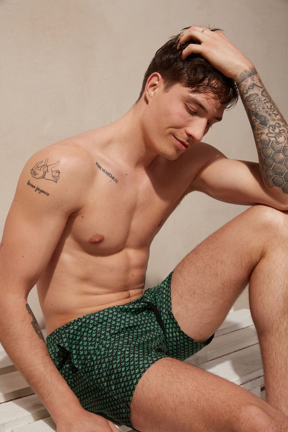 Intimissimi Micro Leaf Print Swim Trunks Groen Zwart | 96021YPBM