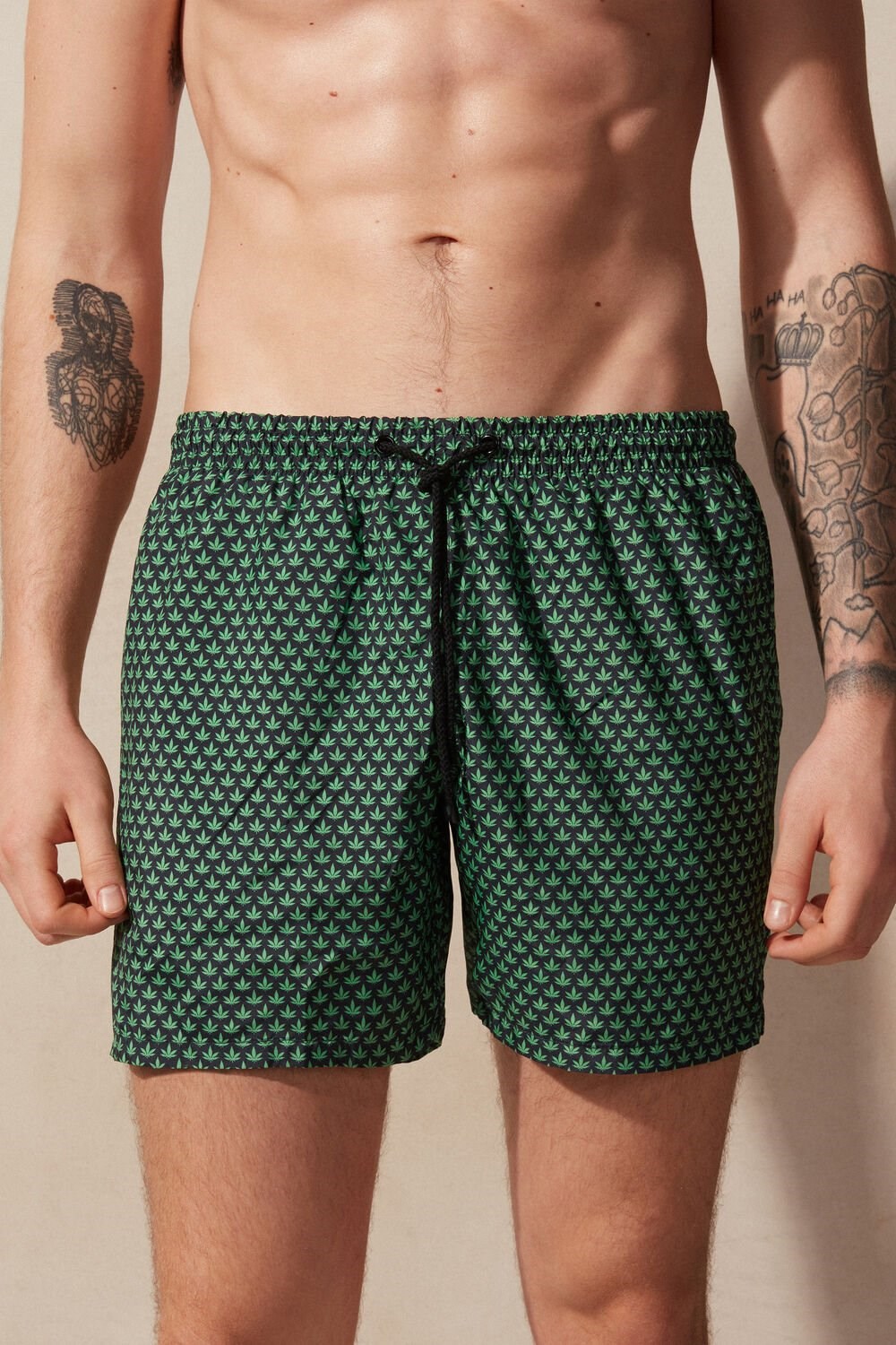 Intimissimi Micro Leaf Print Swim Trunks Groen Zwart | 96021YPBM