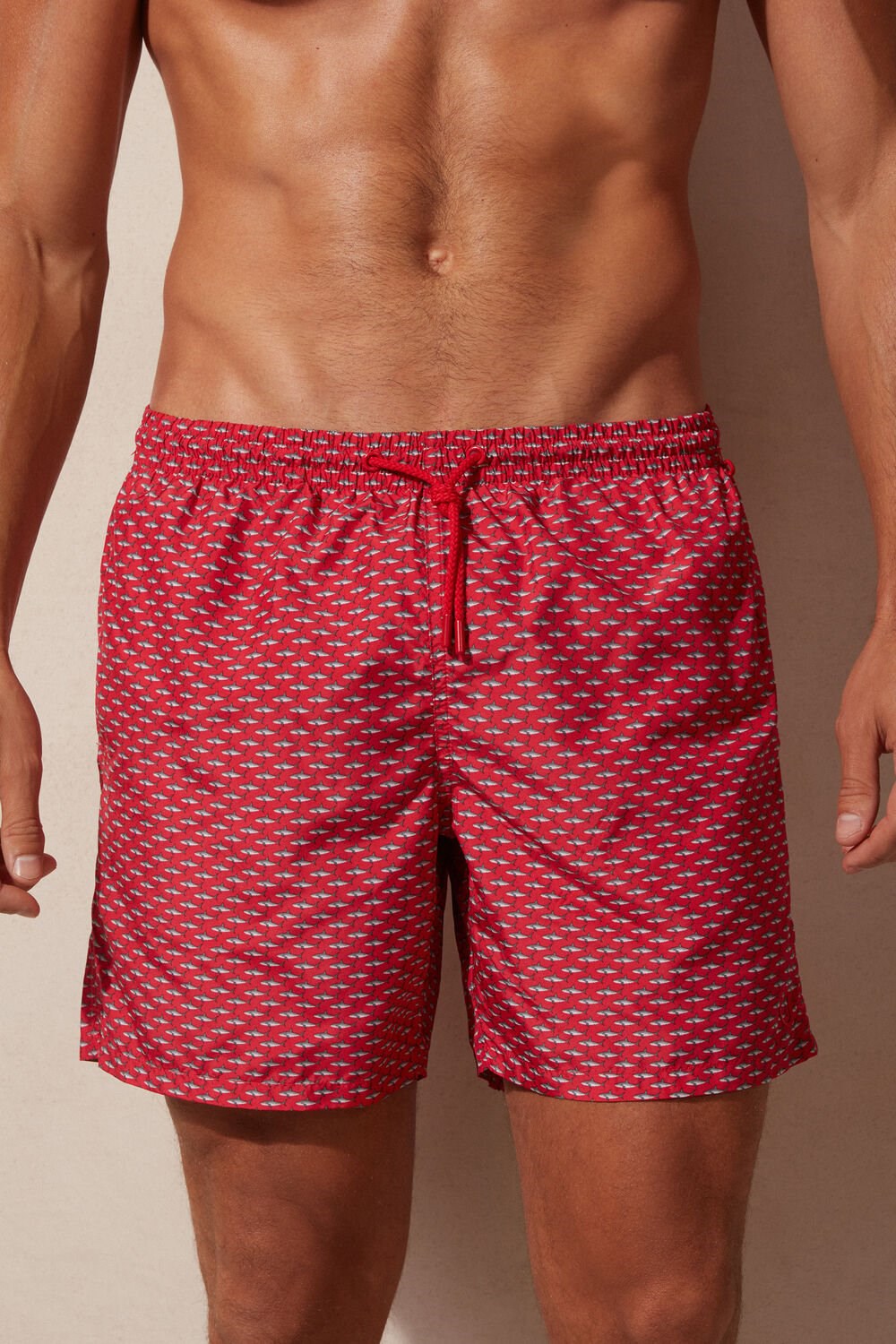 Intimissimi Micro Shark Print Swim Trunks Rood | 95203ASLW