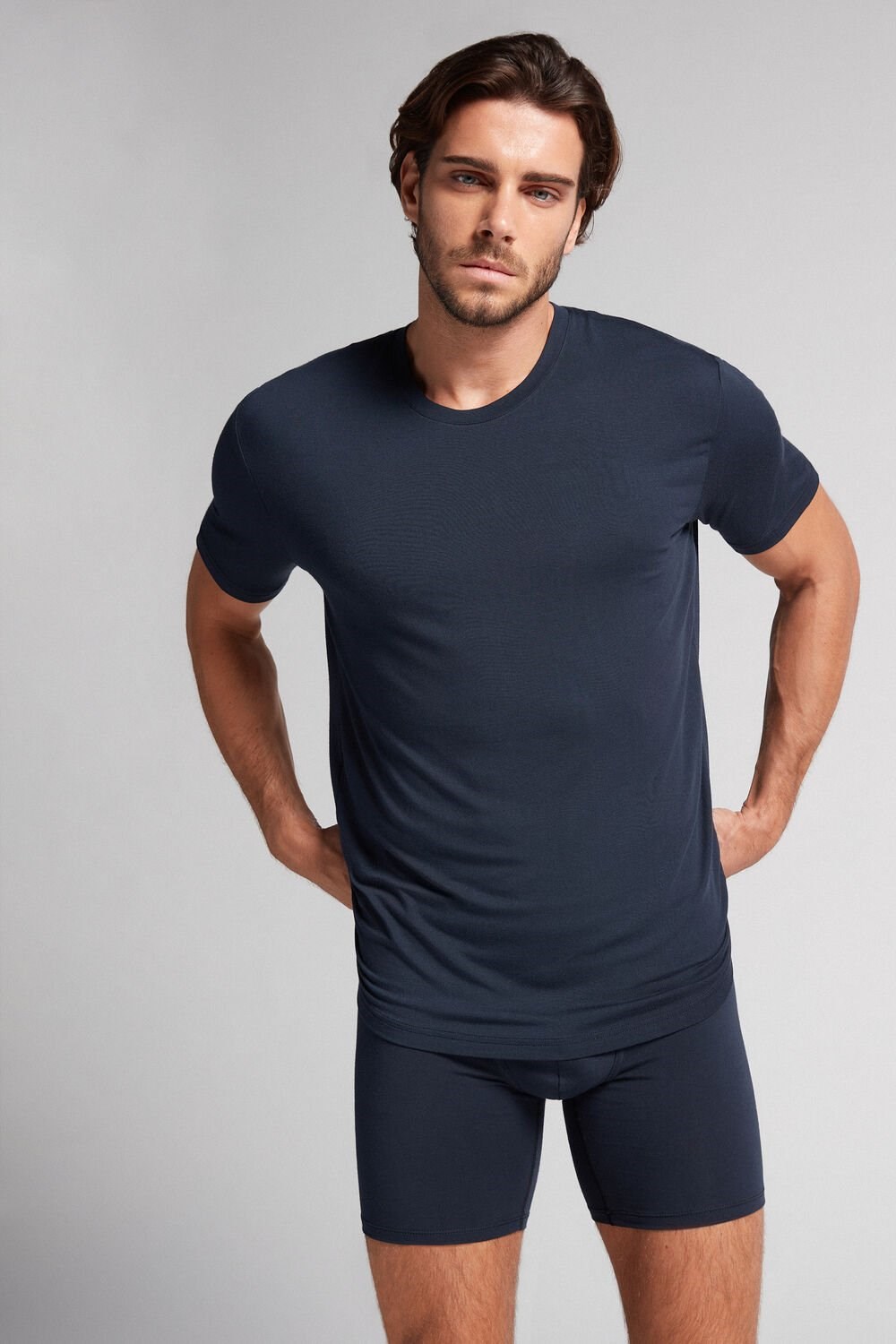 Intimissimi Modal and Silk T-shirt Blauw Blauw | 62843UWDH