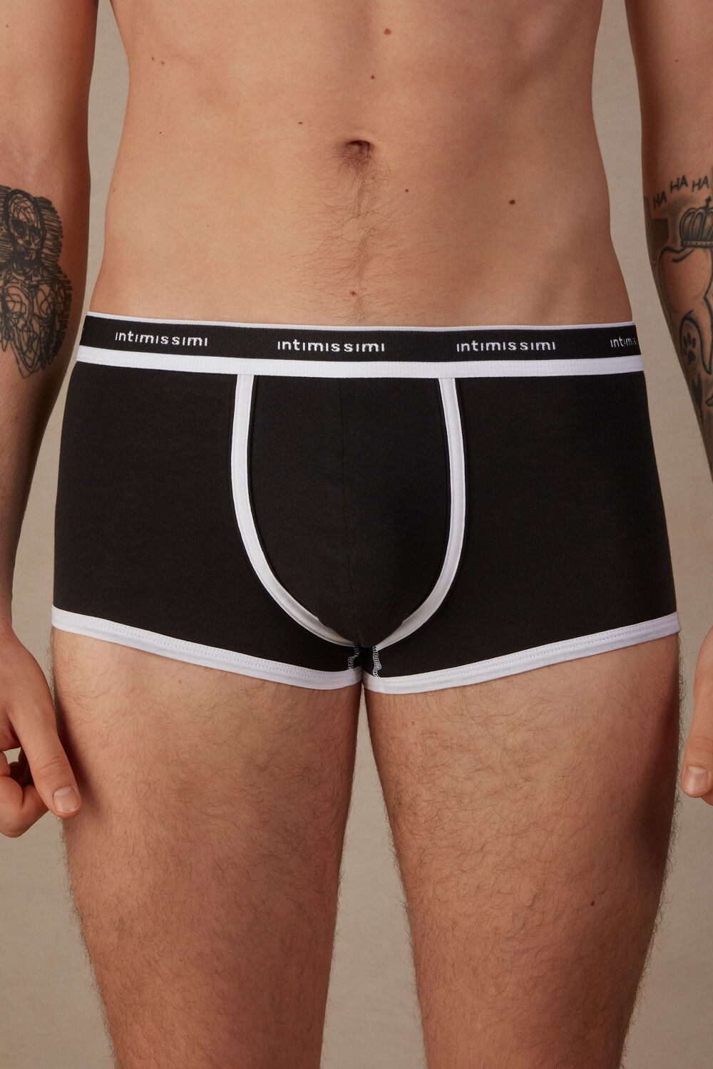 Intimissimi Natural Fresh Supima® Katoenen Boxers with Logo Zwart Zwart Wit | 78596UWLY