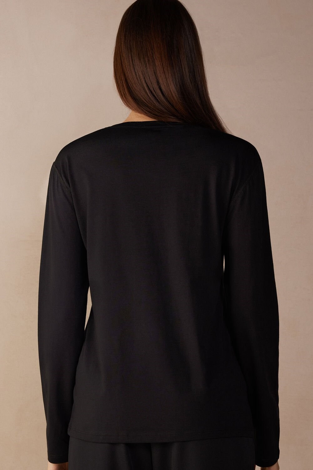 Intimissimi Oversized Long Sleeve Top in Supima® Katoenen Zwart Zwart | 71560BRXV