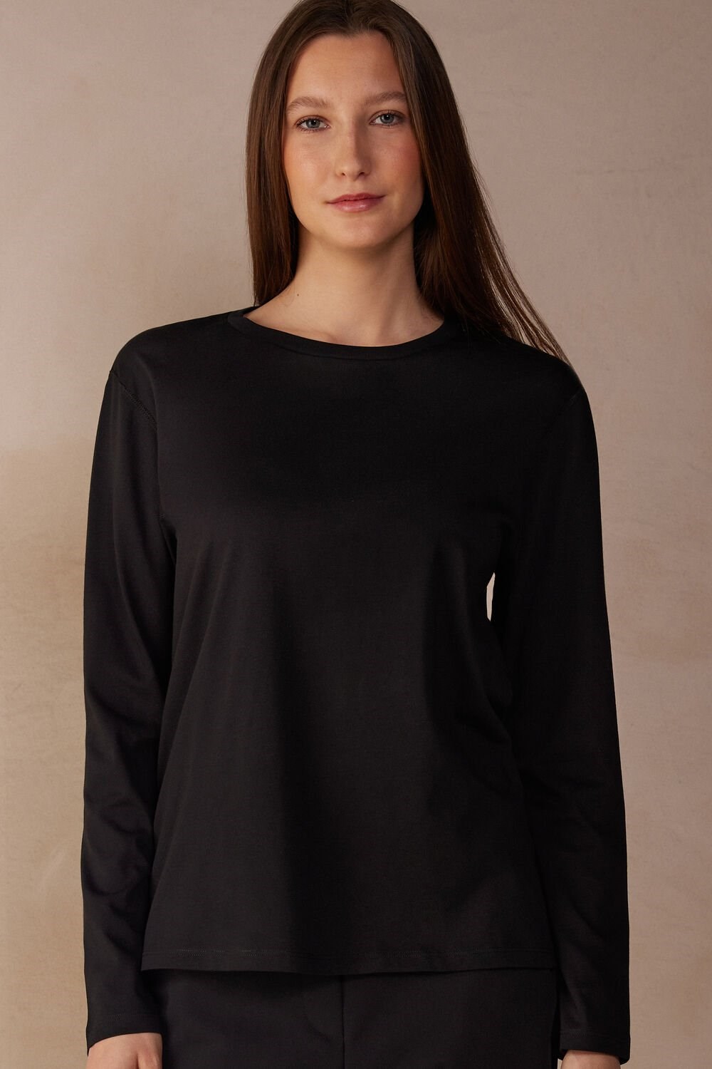 Intimissimi Oversized Long Sleeve Top in Supima® Katoenen Zwart Zwart | 71560BRXV