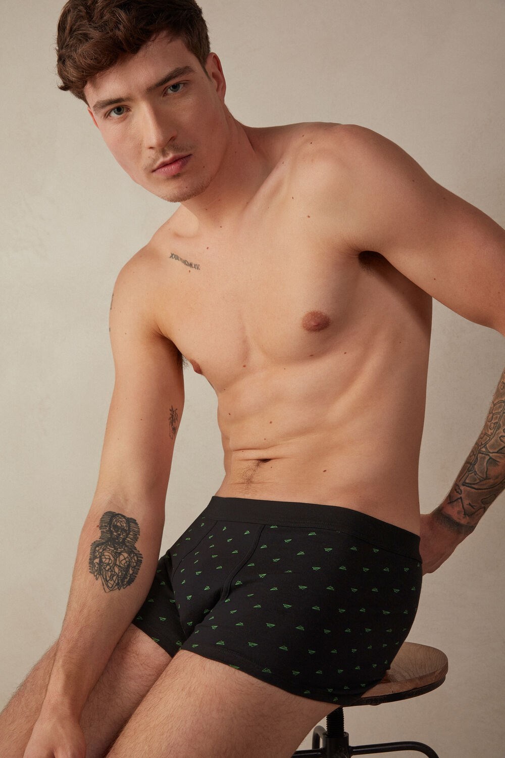 Intimissimi Paper Plane Boxers in Stretch Supima® Katoenen Zwart Zwart | 38742QGLP