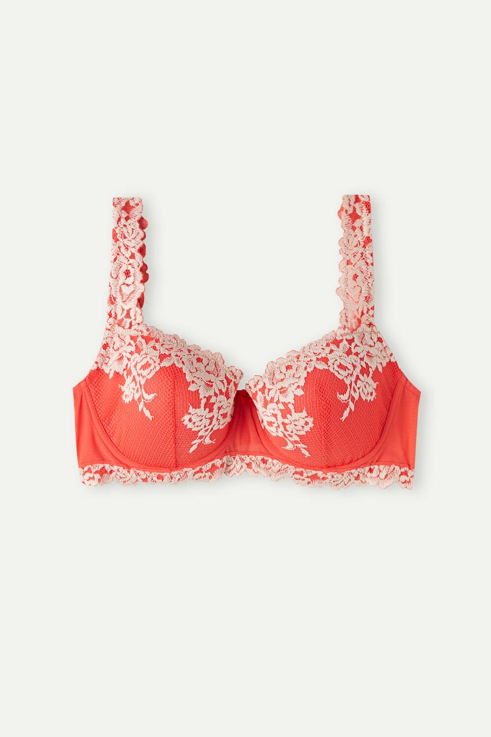 Intimissimi Pretty Flowers Sofia Balconette Bra Ivory - 216j - Flame Scarlet / Ivory | 70349FRTG