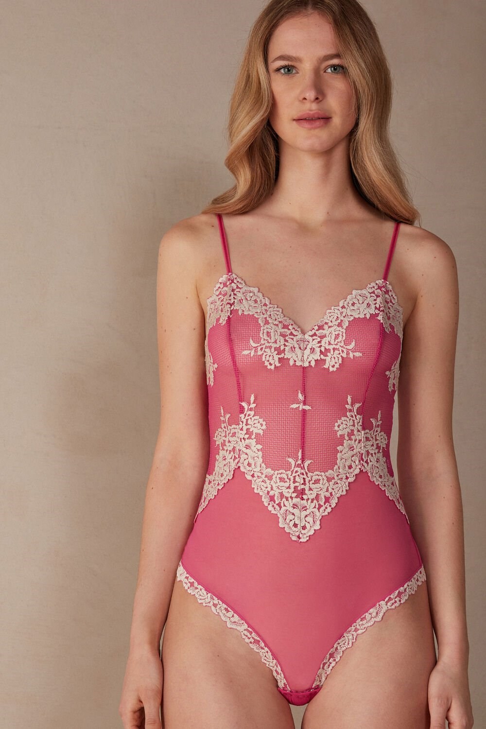 Intimissimi Pretty Flowers Tulle and Kanten Bodysuit Roze Roze | 76984DVAT