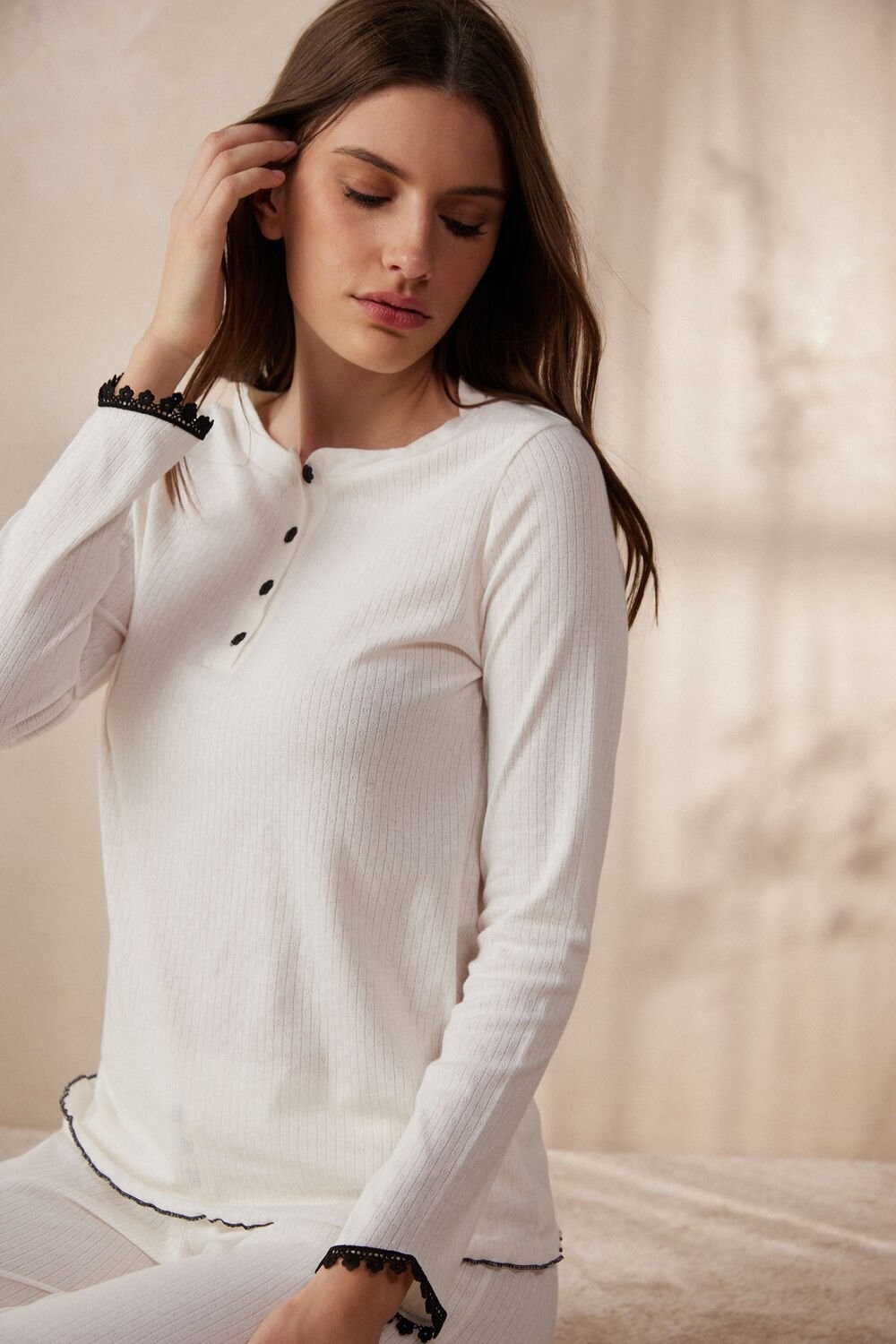 Intimissimi Pure Joy Long Sleeve Henley Top Wit | 24389ITDA