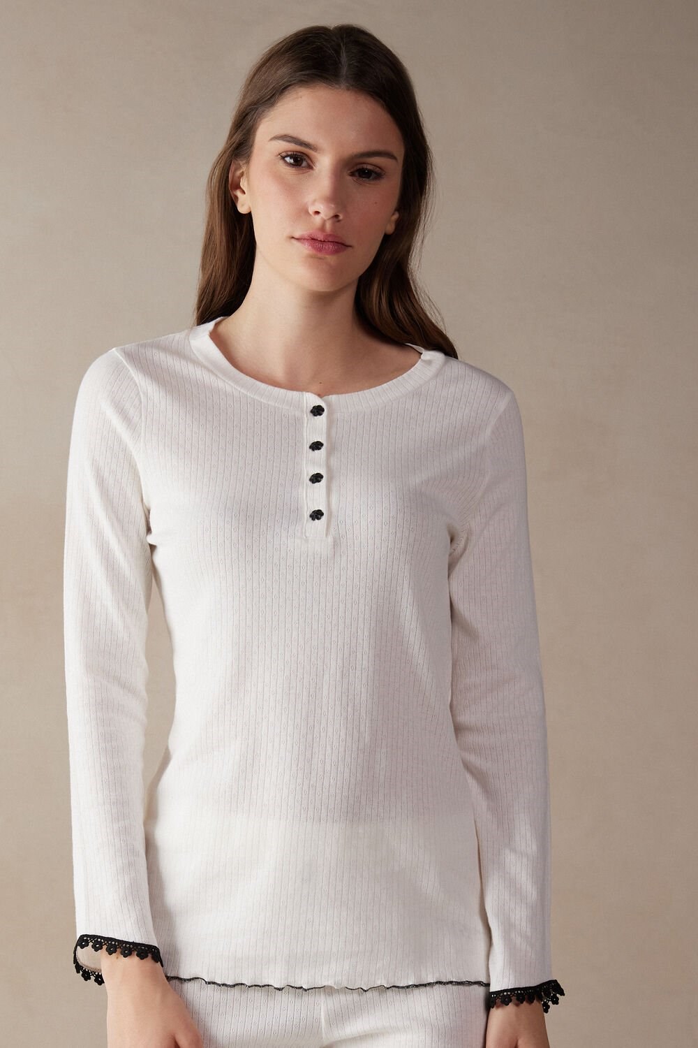 Intimissimi Pure Joy Long Sleeve Henley Top Wit | 24389ITDA