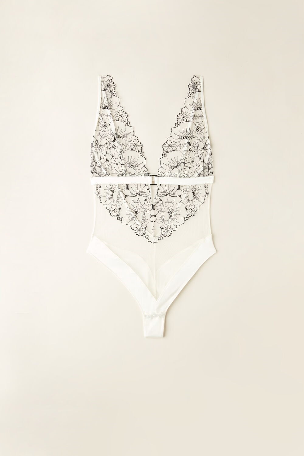 Intimissimi Pure Joy Tulle and Kanten Bodysuit Wit Zwart | 70361GHET