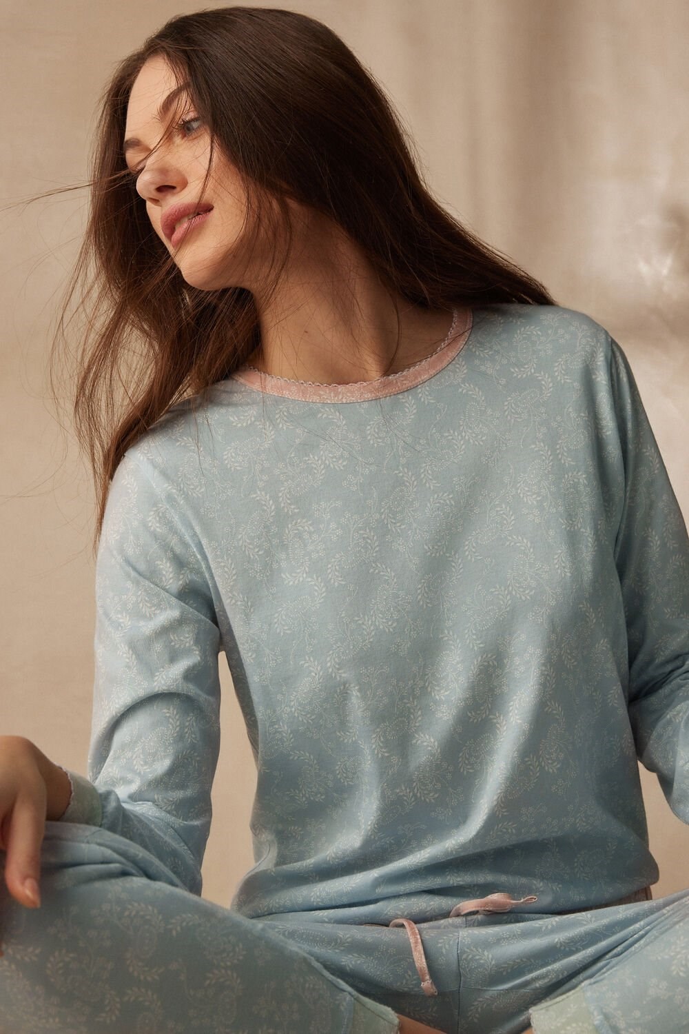 Intimissimi Romantic Cashmere Long Sleeve Katoenen Top Lichtblauw | 43927FOWN