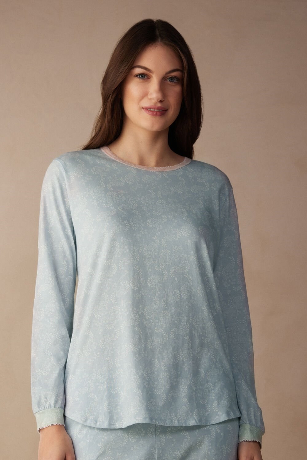 Intimissimi Romantic Cashmere Long Sleeve Katoenen Top Lichtblauw | 43927FOWN