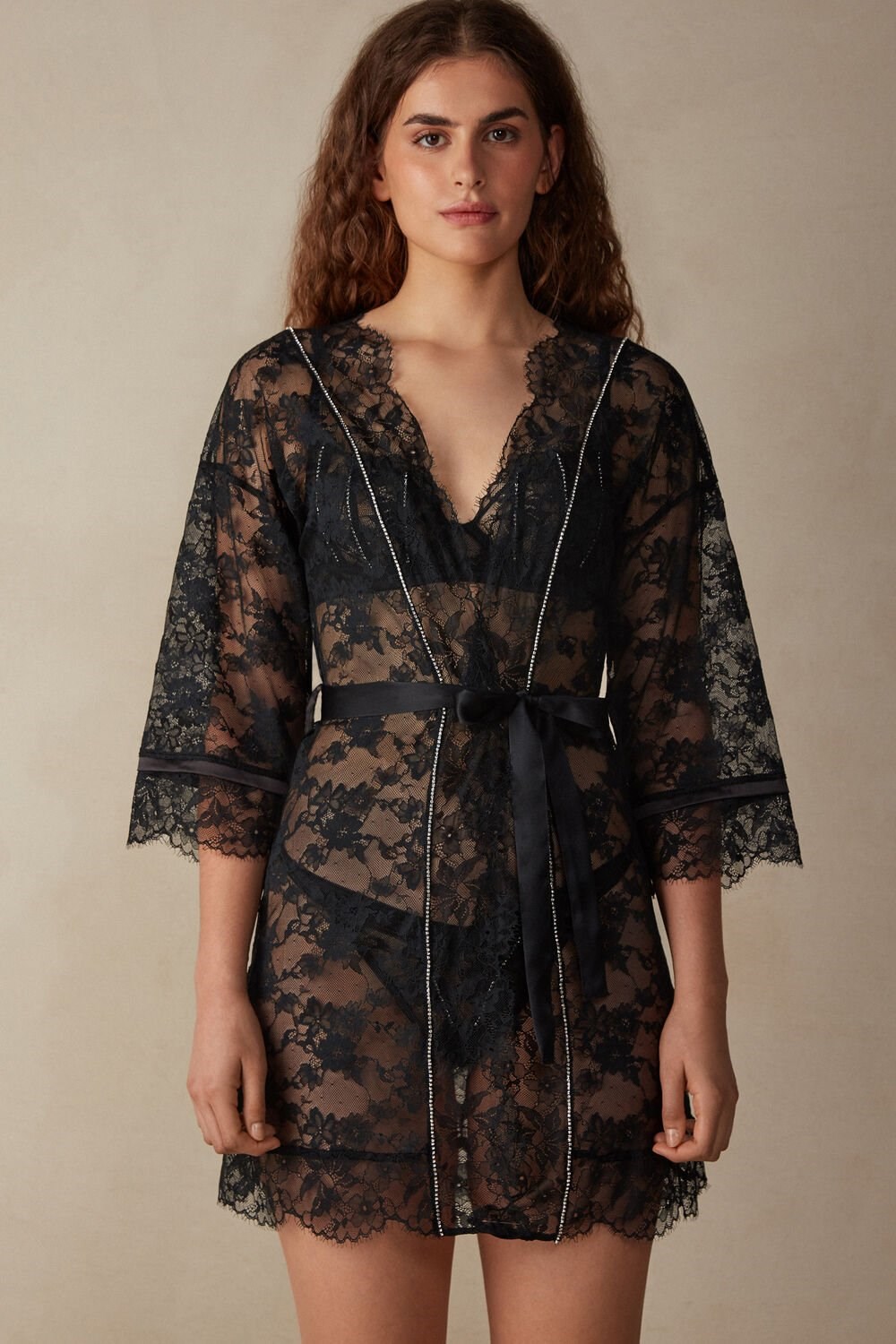 Intimissimi Shine High Like Stars Kanten Kimono Zwart Zwart | 67598LFAK