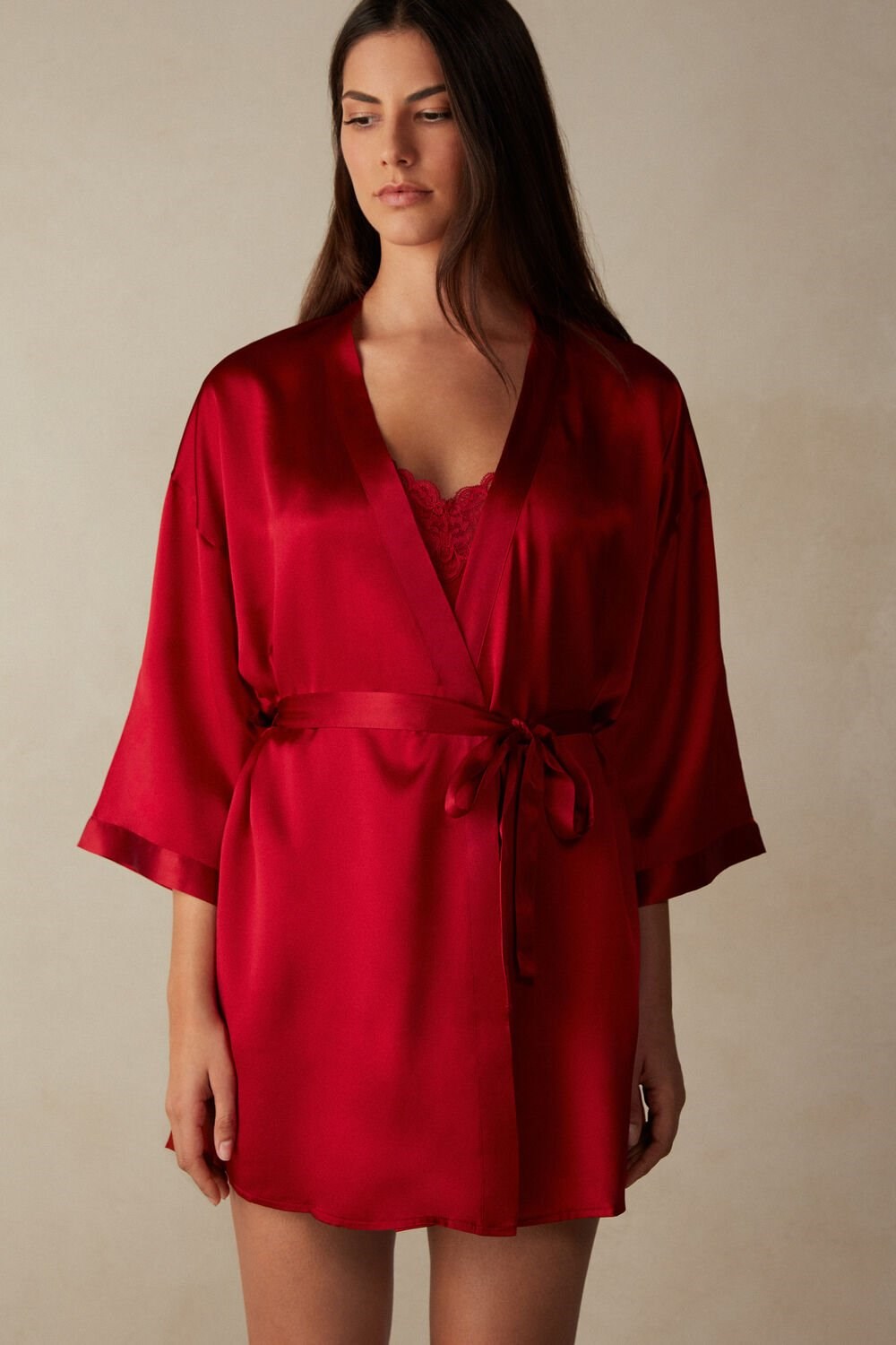 Intimissimi Silk Kimono Rood Rood | 53902SCTF