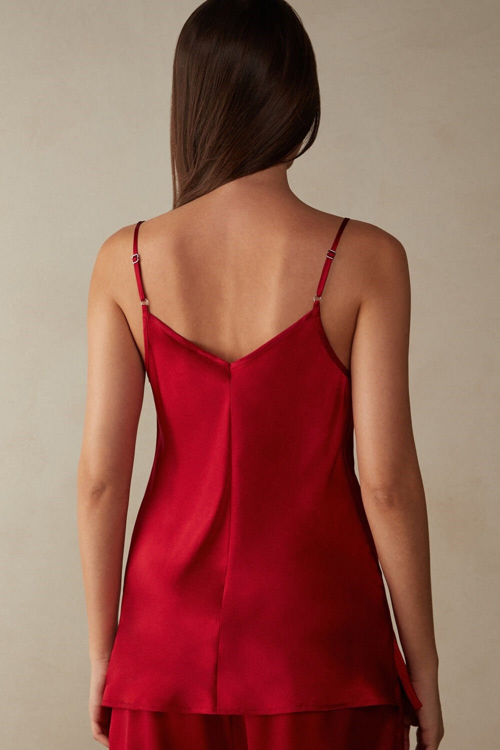 Intimissimi Silk Satin Top with V-neckline Rood Rood | 05178GHRJ