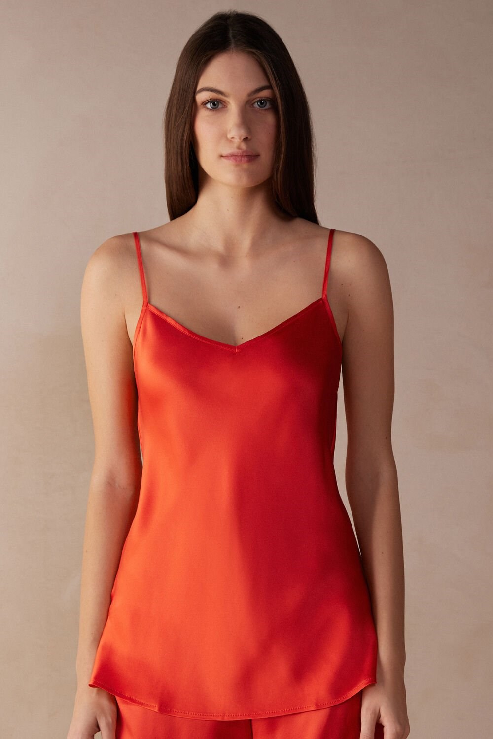 Intimissimi Silk Satin Top with V-neckline Oranje | 36571IGEJ