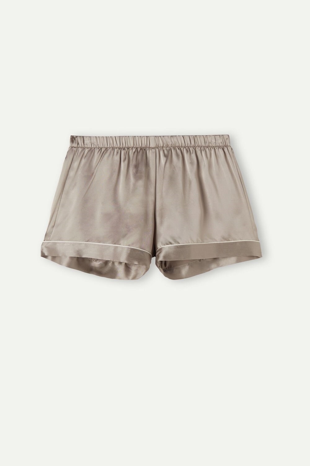 Intimissimi Silk Shorts with Contrast Trim Beige | 24017RSQB