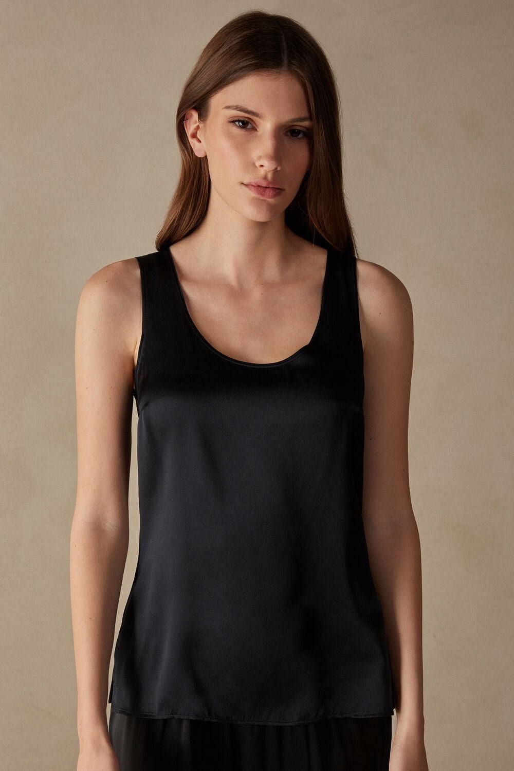 Intimissimi Silk and Modal Tank Top Zwart Zwart | 79512ENTF