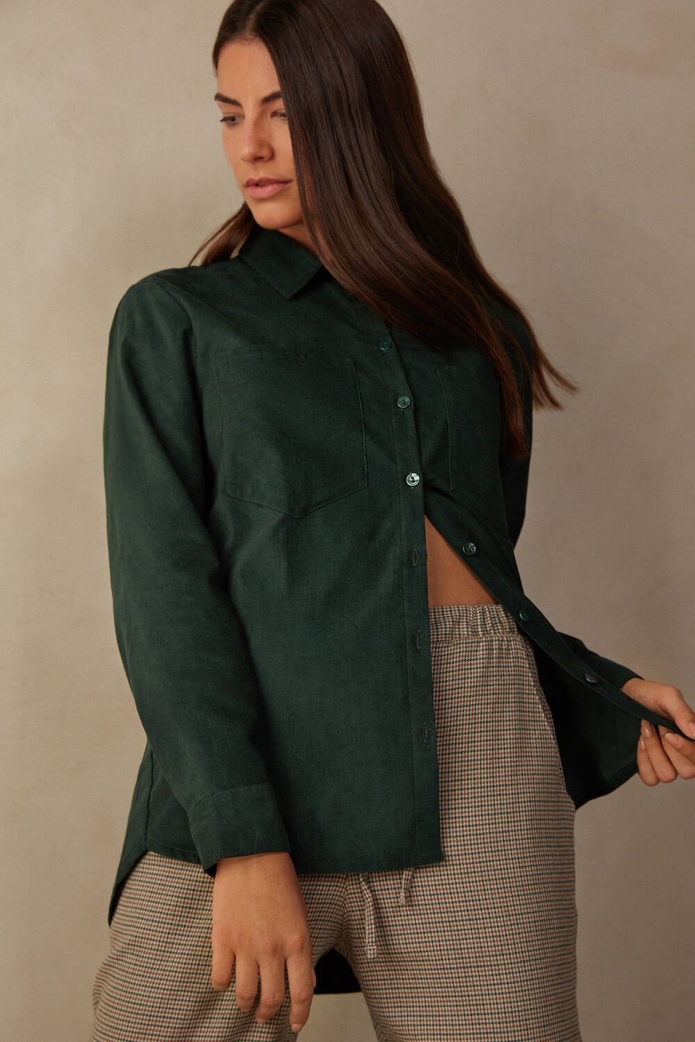 Intimissimi Slow and Cozy Velvet Shirt Groen Groen | 20576AVDE