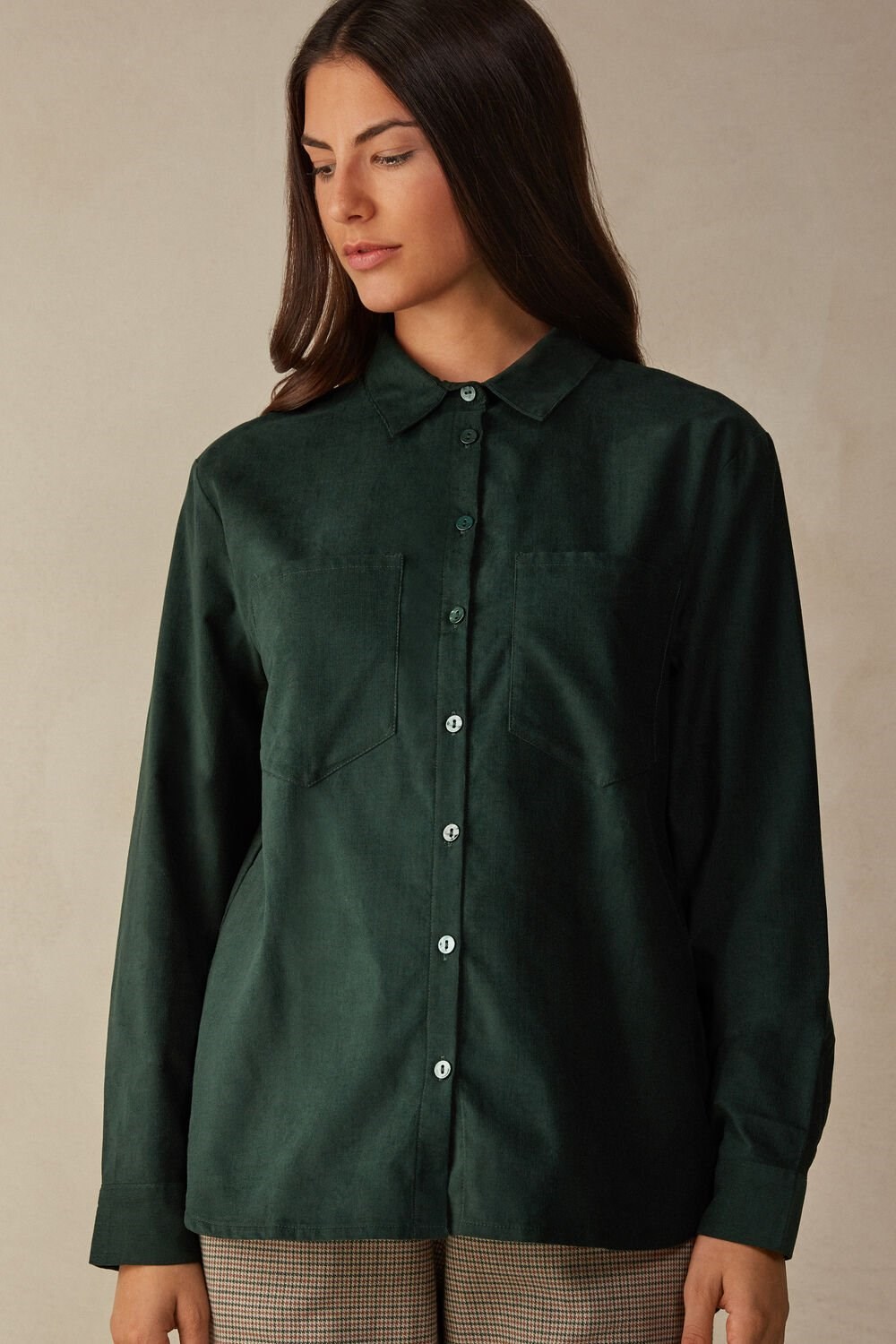 Intimissimi Slow and Cozy Velvet Shirt Groen Groen | 20576AVDE