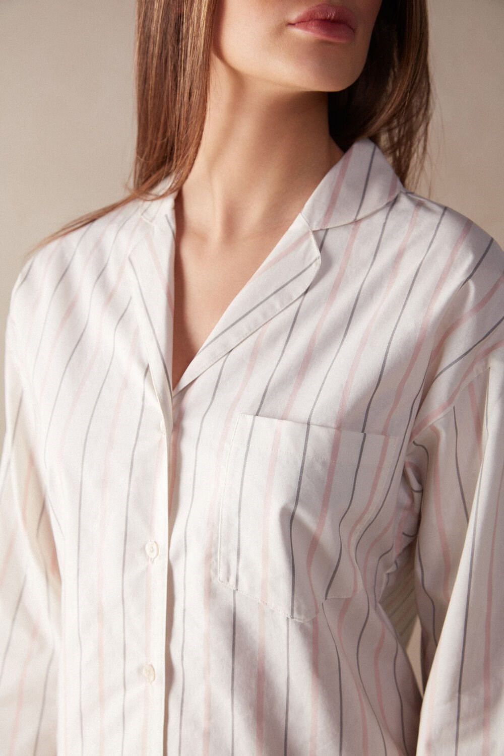 Intimissimi Soft Spring Long Sleeve Button-Up Shirt Wit Beige Roze | 94537OEDI