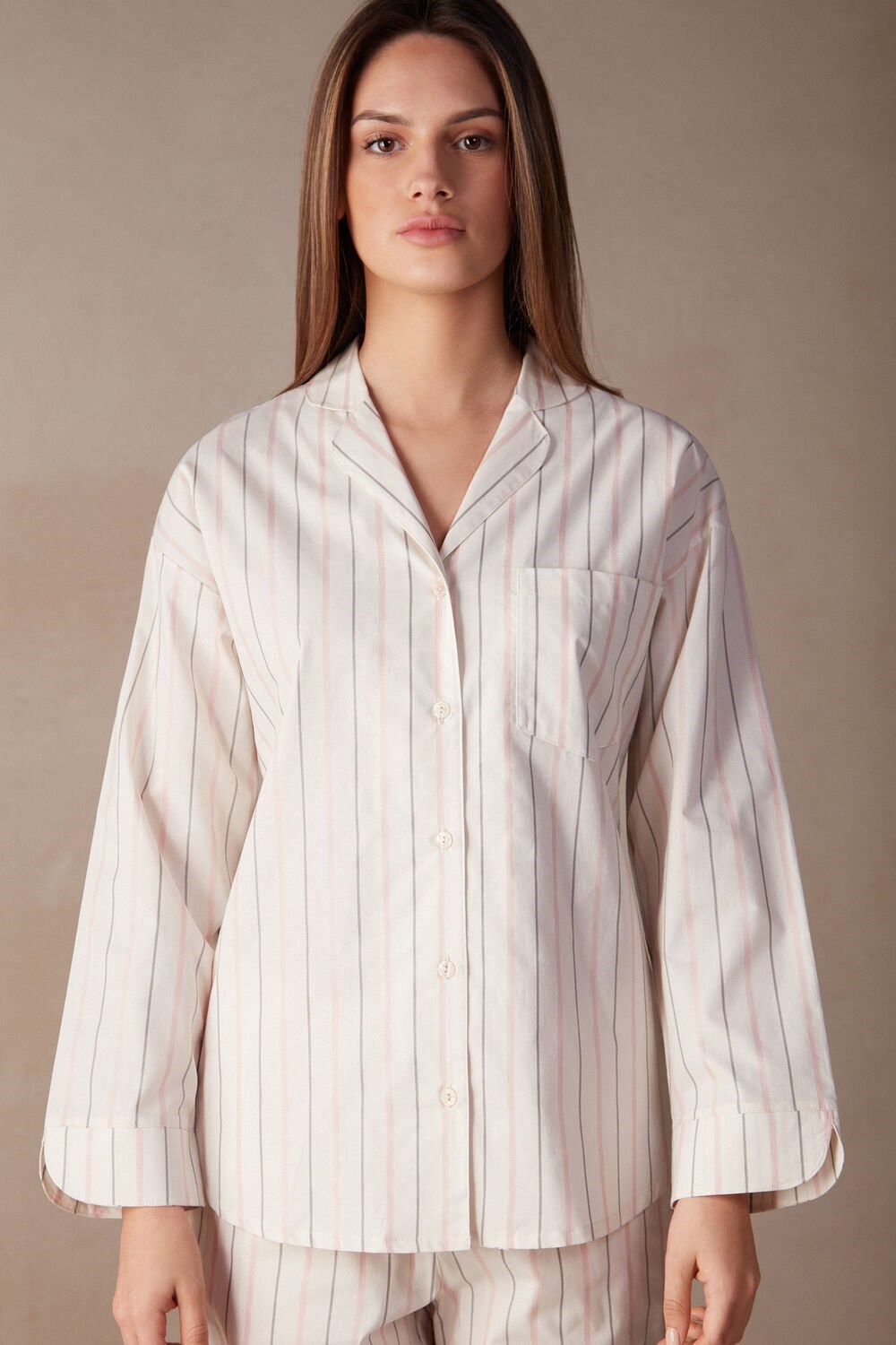 Intimissimi Soft Spring Long Sleeve Button-Up Shirt Wit Beige Roze | 94537OEDI