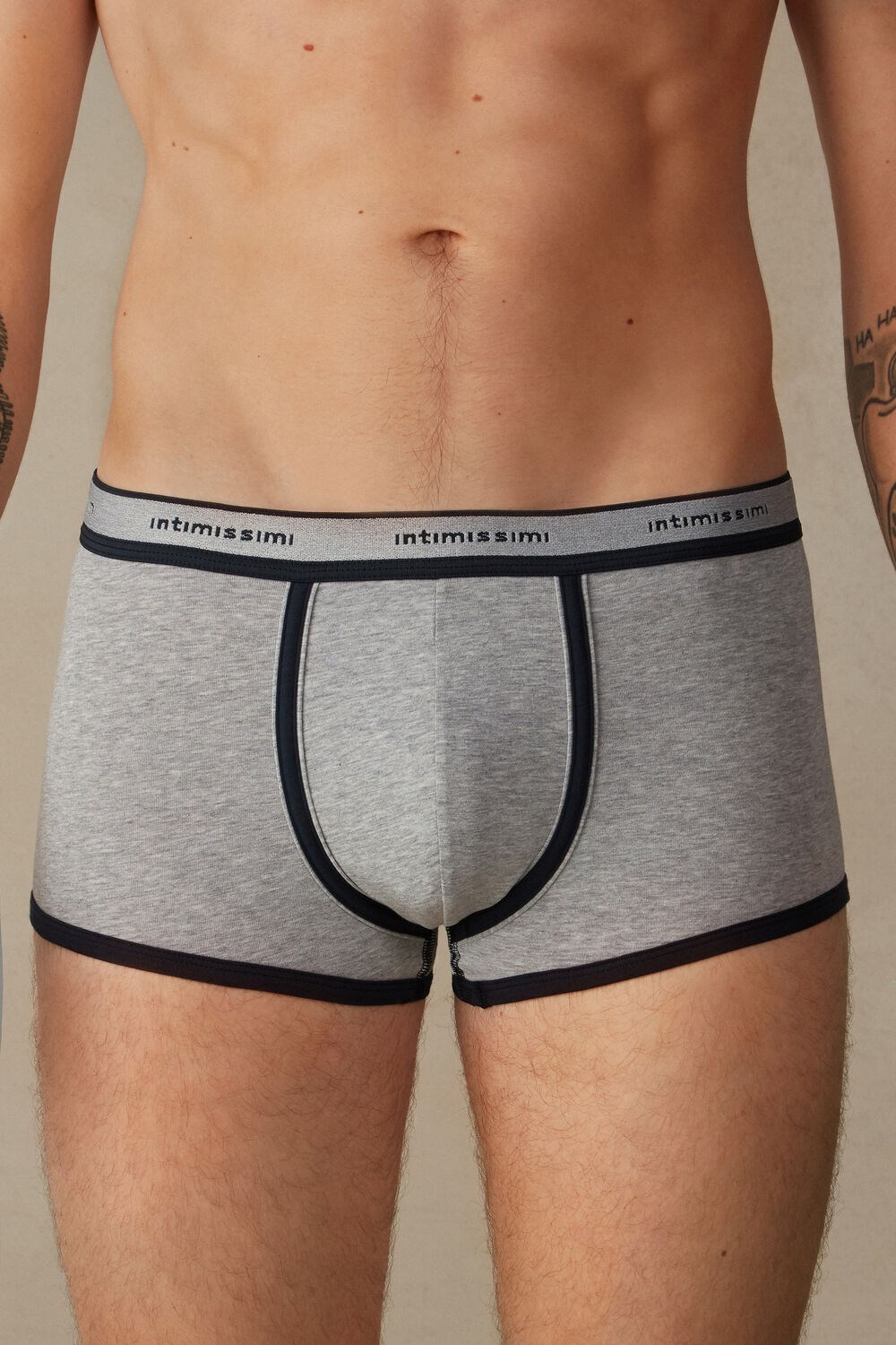 Intimissimi Stretch Supima® Katoenen Boxer Shorts with Logo Detail Blauw Lichtgrijs Blauw | 23456SHRJ