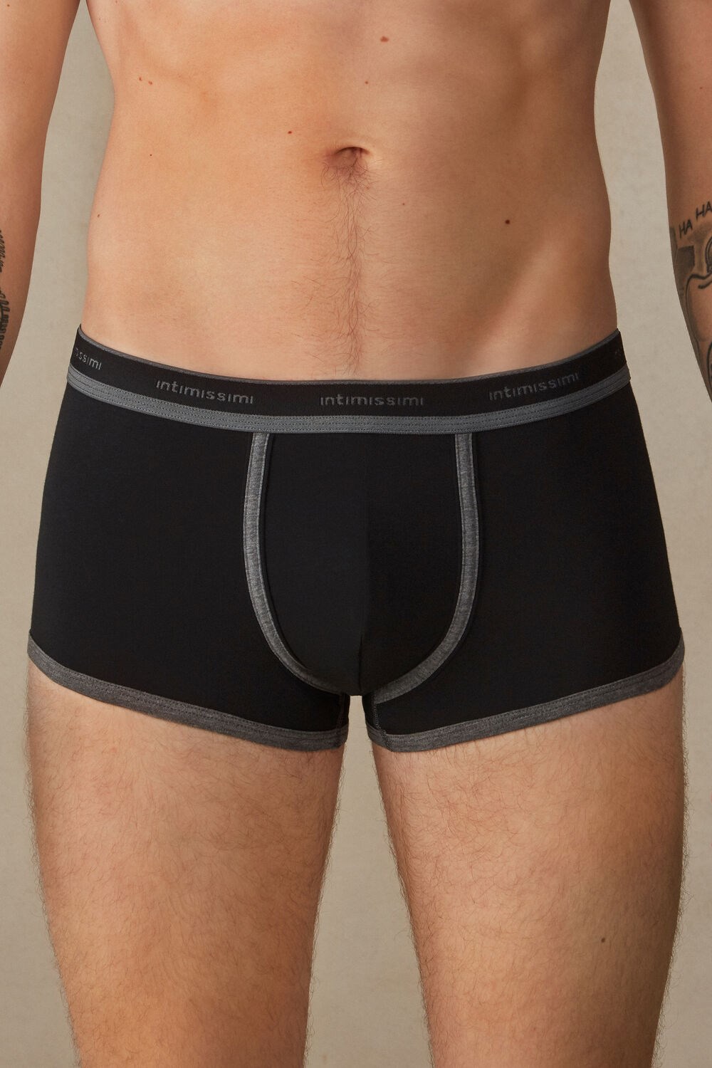 Intimissimi Stretch Supima® Katoenen Boxer Shorts with Logo Detail Zwart Zwart | 24786APJE