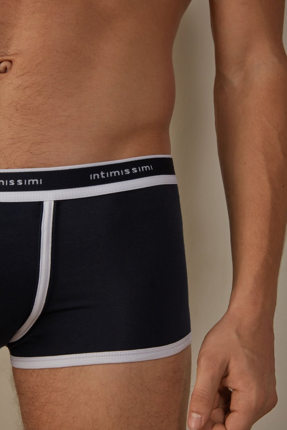 Intimissimi Stretch Supima® Katoenen Boxer Shorts with Logo Detail Blauw Blauw Wit | 25169RKPC