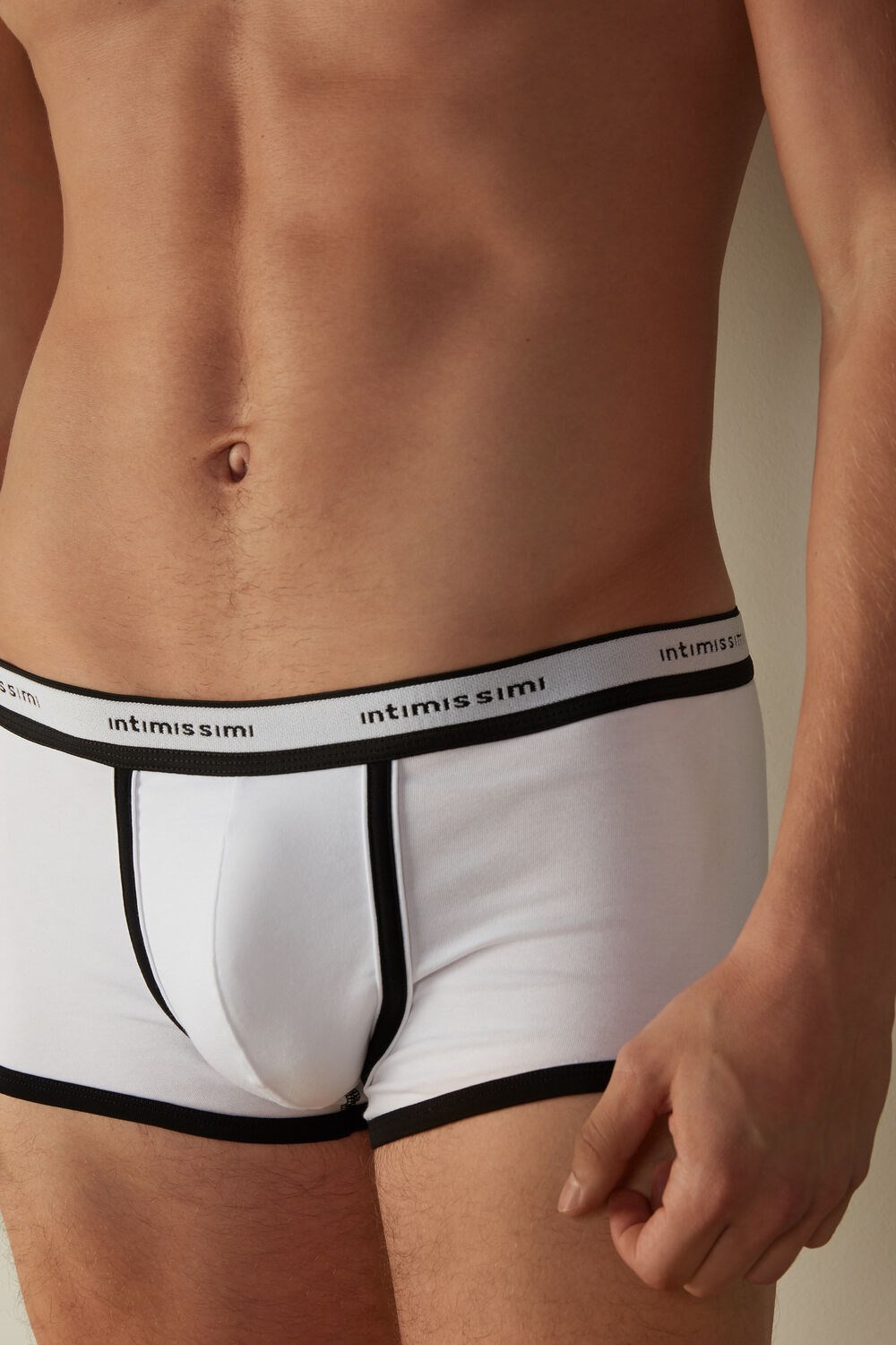 Intimissimi Stretch Supima® Katoenen Boxer Shorts with Logo Detail Gekleurd Wit Zwart | 34579OATW