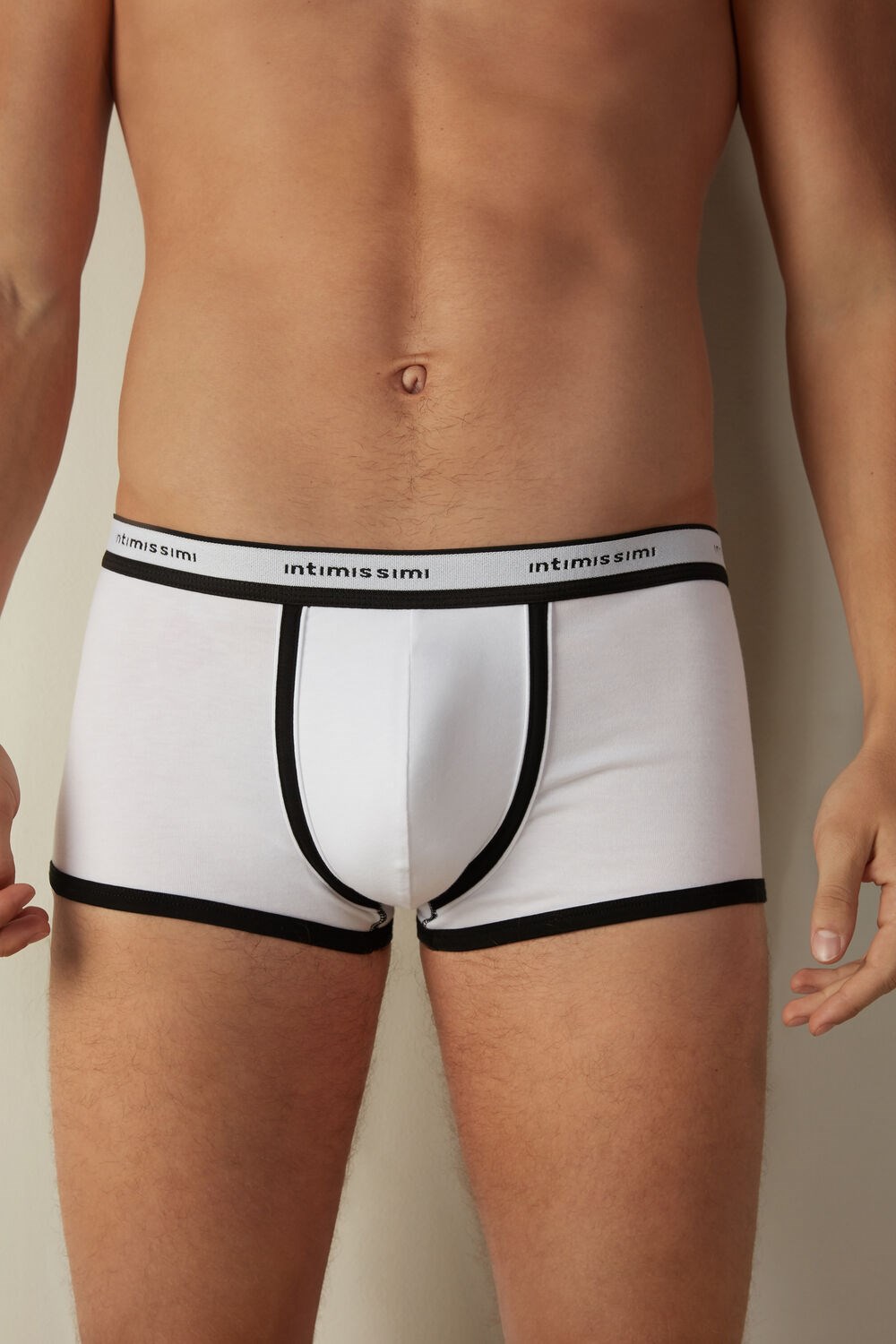 Intimissimi Stretch Supima® Katoenen Boxer Shorts with Logo Detail Gekleurd Wit Zwart | 34579OATW