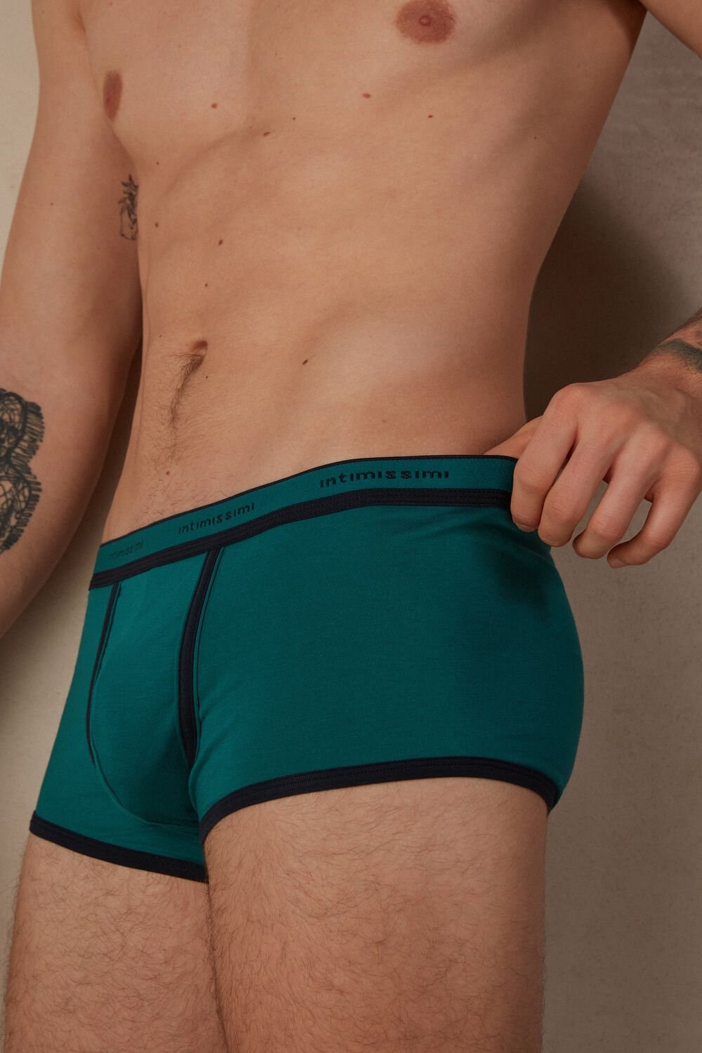 Intimissimi Stretch Supima® Katoenen Boxer Shorts with Logo Detail Groen Groen Blauw | 45963SPWA