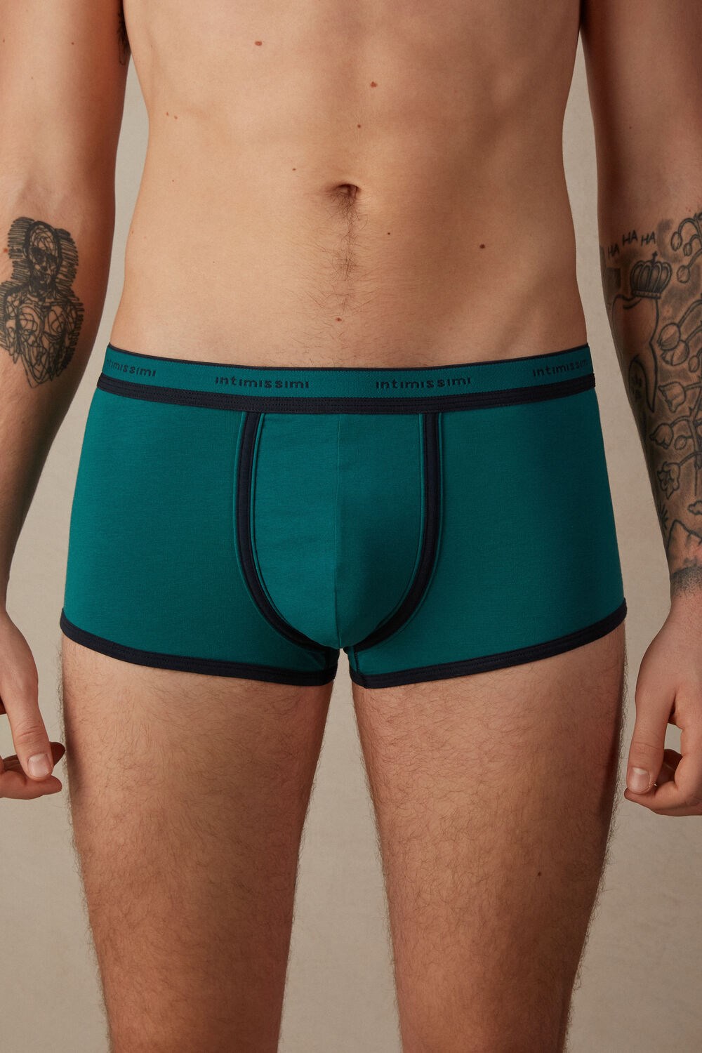 Intimissimi Stretch Supima® Katoenen Boxer Shorts with Logo Detail Groen Groen Blauw | 45963SPWA