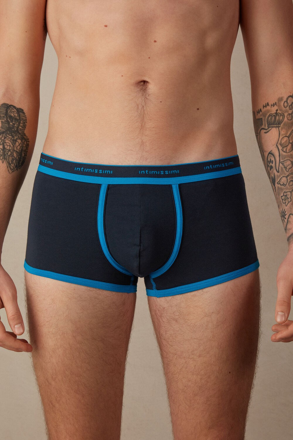 Intimissimi Stretch Supima® Katoenen Boxer Shorts with Logo Detail Zwart Blauw | 54689ISJE