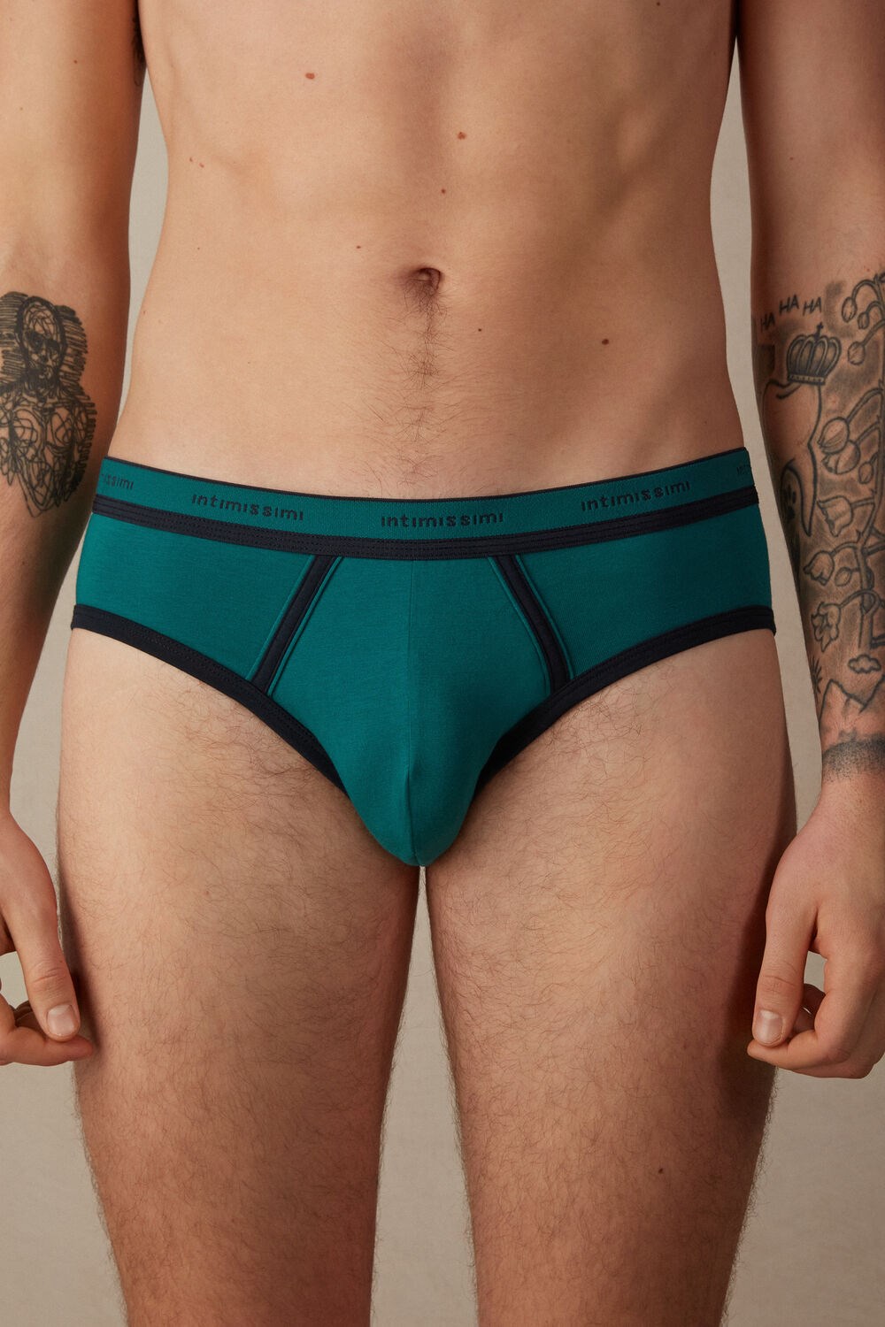 Intimissimi Stretch Supima® Katoenen Brief with Logo Detail Groen Groen Blauw | 67032MJWO