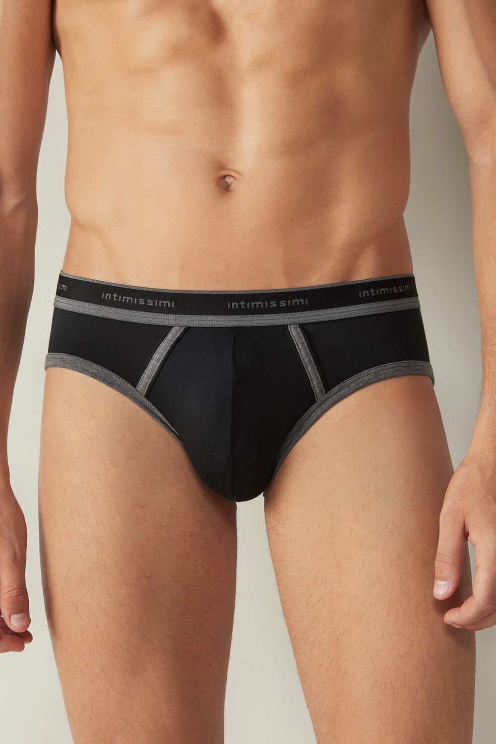 Intimissimi Stretch Supima® Katoenen Brief with Logo Detail Zwart | 67953ZWQJ