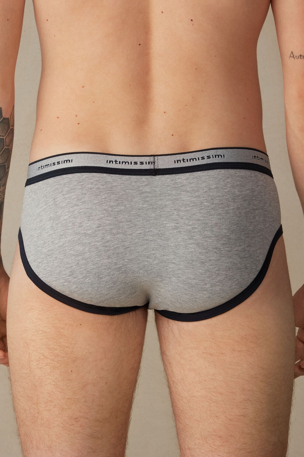 Intimissimi Stretch Supima® Katoenen Brief with Logo Detail Blauw Lichtgrijs Blauw | 69273FEHS